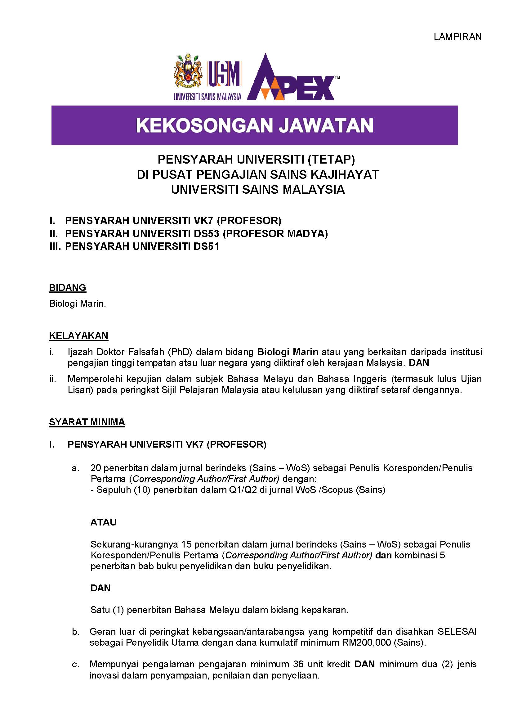 Iklan Kekosongan Jawatan Pensyarah Universiti Tetap 2024 Page 1